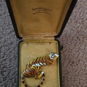 Vintage Tiger Brooch in Gold and Black